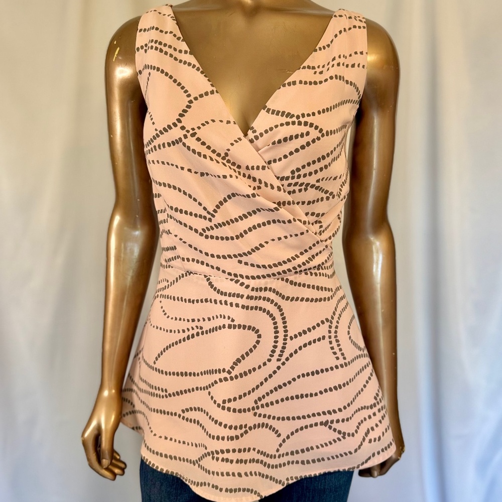 CAbi Sleeveless Blouse with Cross Front - Pink and Gray
